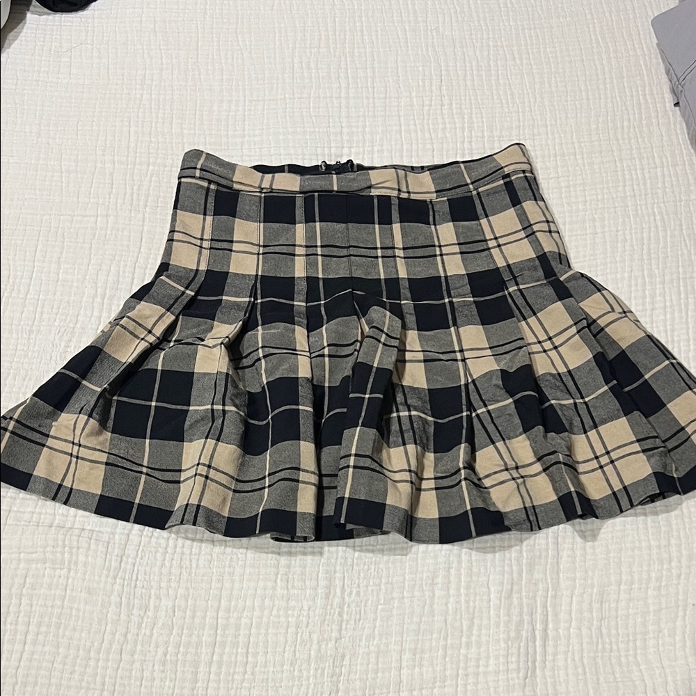 Plaid Flared Skirt - Black and Tan